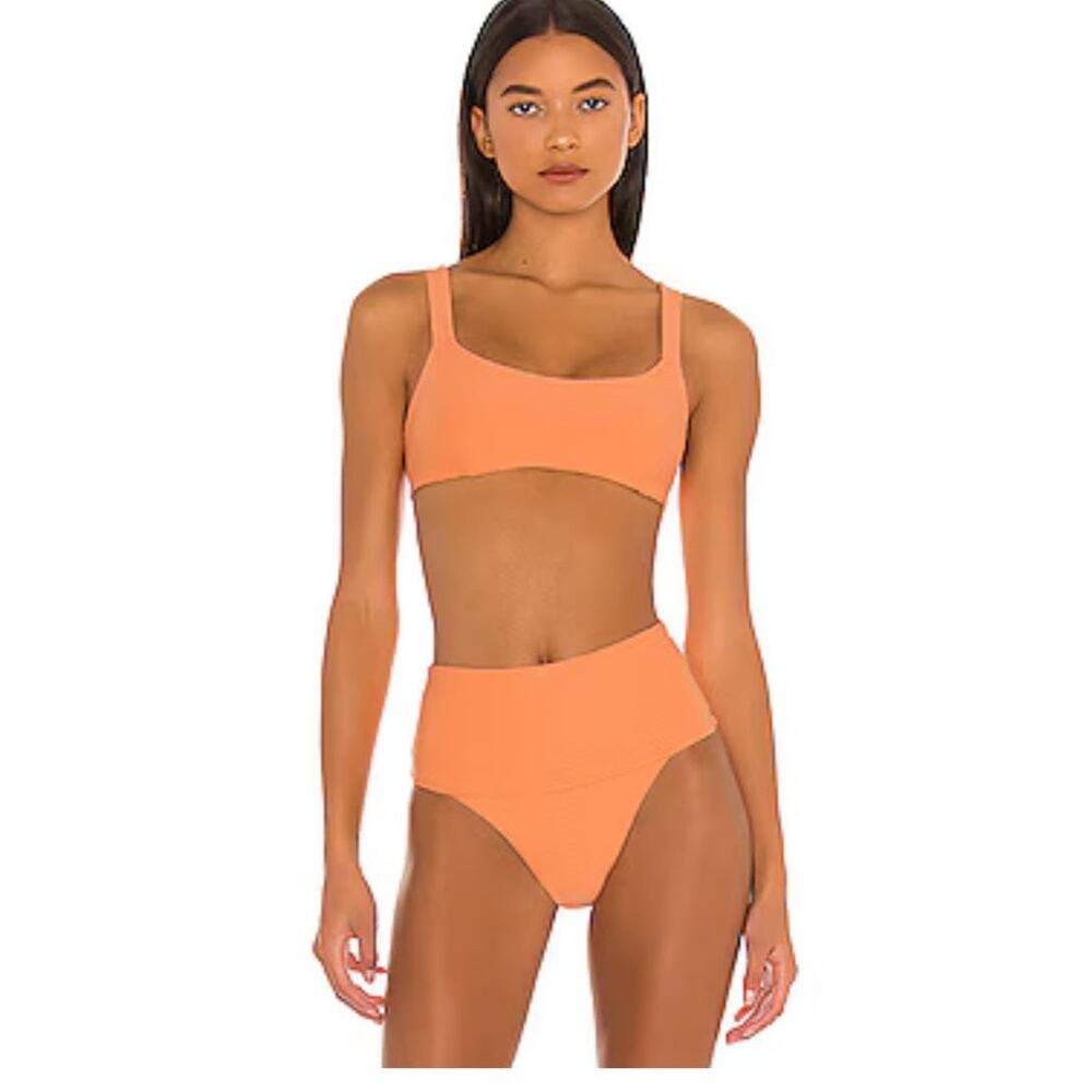 L Space Jess Ribbed Bikini Top in Tangy Pullover Peach Light Orange Sz Small